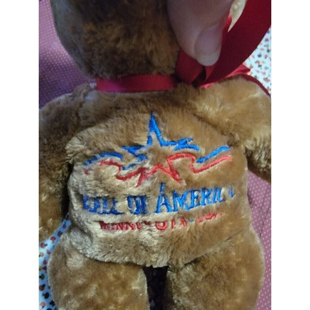 1997 Mall Of America Brown Teddy Bear with Red Bow, 12 Inches Long